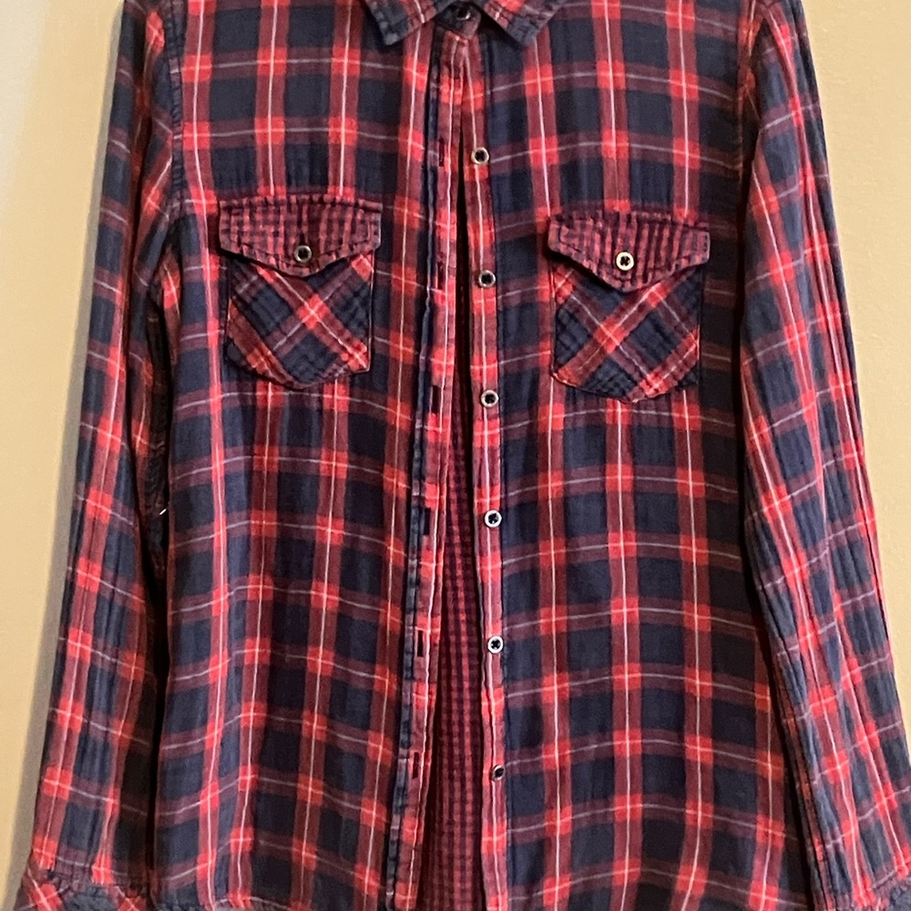 Seven7 Women's Plaid Button Down Shirt - Red and Blue